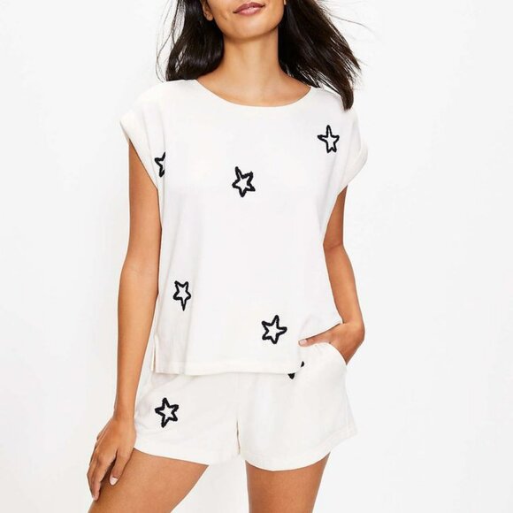 Lou & Grey Tops - Lou & Grey x Loft Star embroidered Sweatshirt & matching shorts set loungewear –